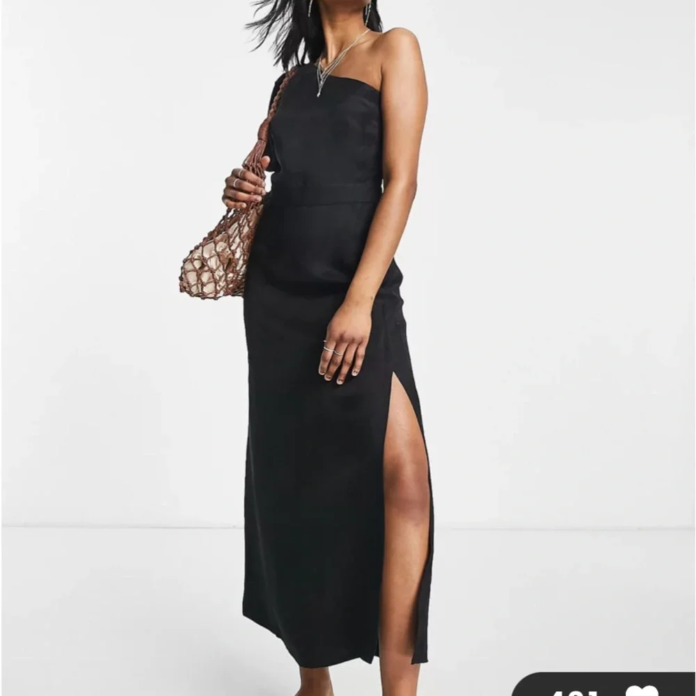Topshop one shoulder linen midi dress in black sz 14 nwt